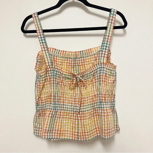 NWOT Madewell Sophia Seersucker Peplum Plaid Tank Top - Check Tie Back Blouse - Picture 7 of 7